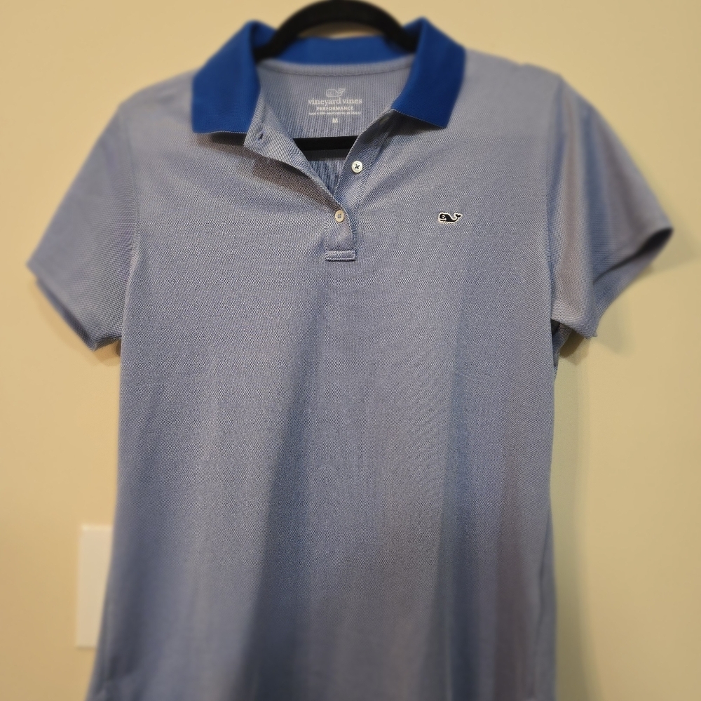 Vineyard Vines Performance Women's Pique Polo Solid Yacht Blue Stretch New - Picture 5 of 7